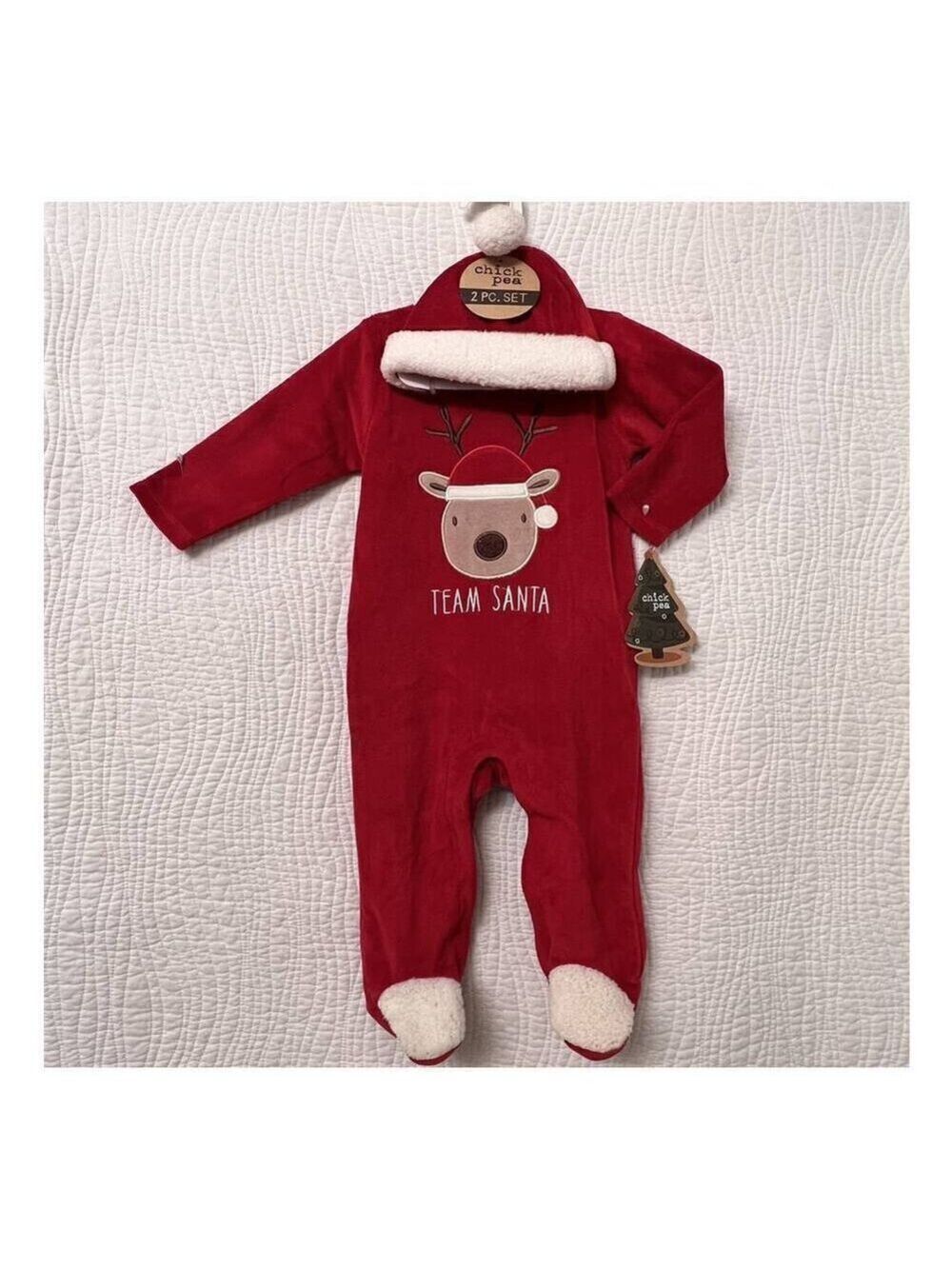 Baby Christmas Santa Hat Bodysuit sz 0/3m Sleep & Play Set Holiday Outfit Footie